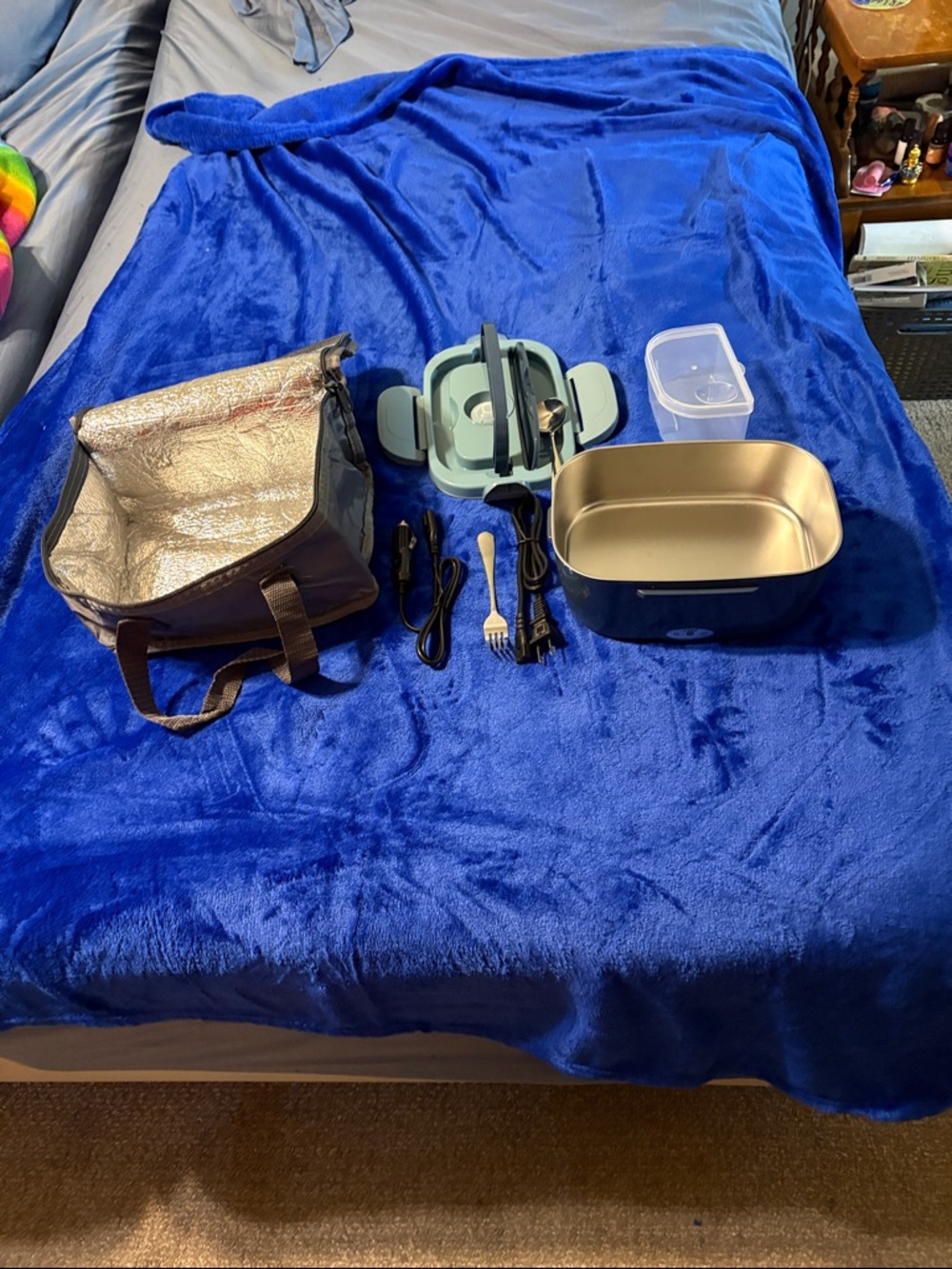 Portable Electric Lunch Box with Blue Carry Bag - Compact Meal Warmer nwot